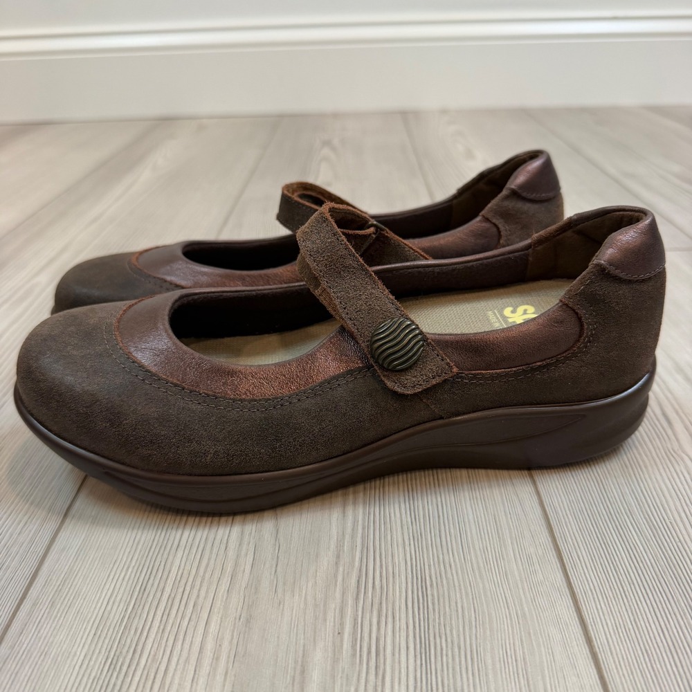 NEW SAS Step Out Mary Jane Shoe Brown Leather Suede Comfort Shoes 9 N Narrow
